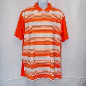 NEW Puma Striped Polo Mens Large L Orange White Striped Golf Casual Travel PP24X